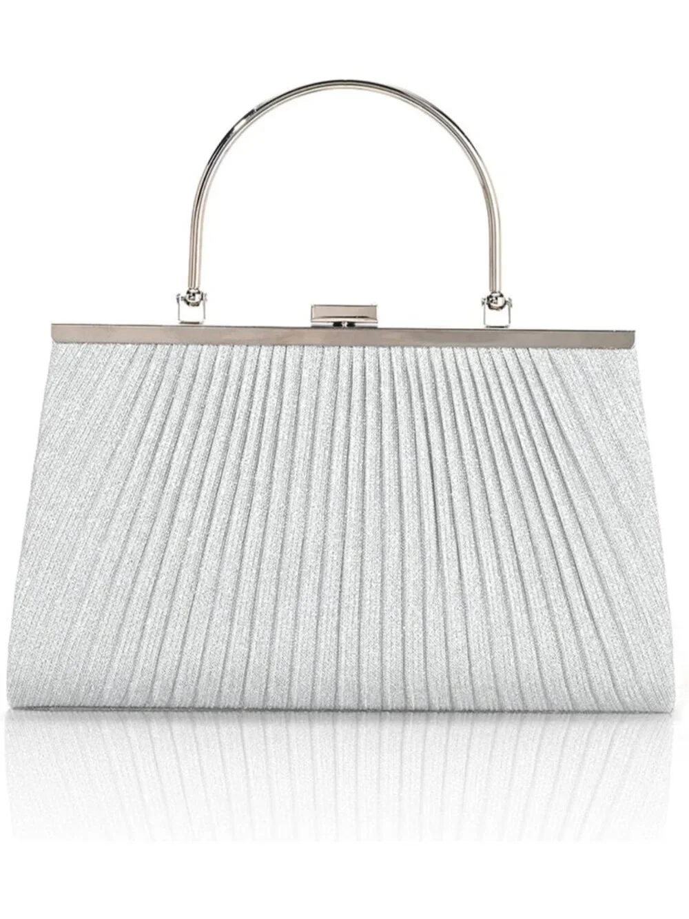 Women's Silver F Glitter Pleated Clutch Purse For Sparkly Evening Wedding Bag